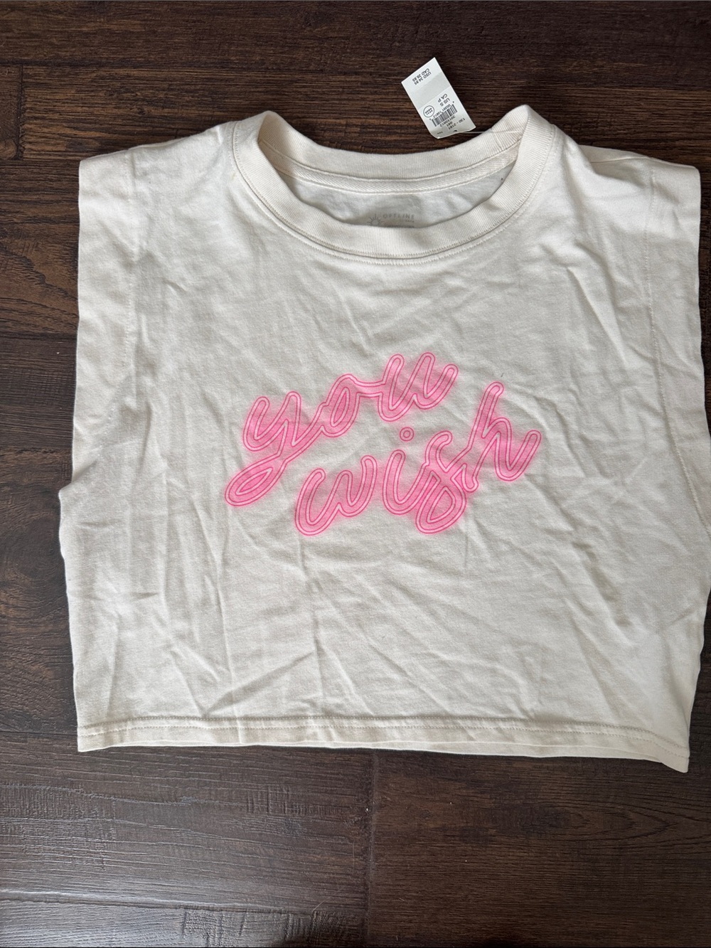 White Crop Tee with Pink 'You Wish' Script - Women's Crop Top
